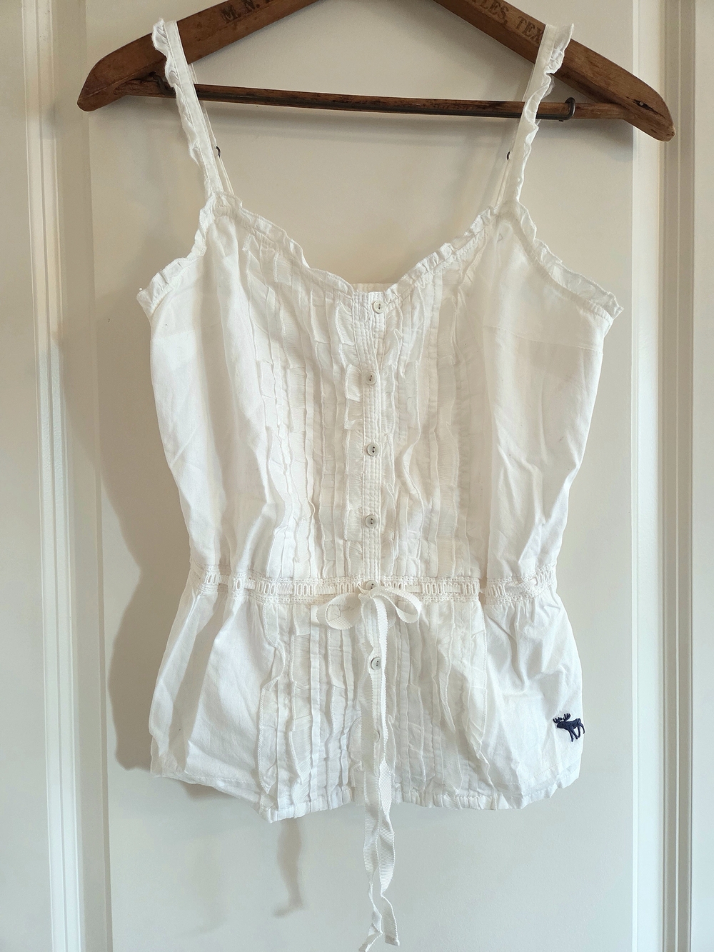 VTG Abercrombie Fitch White Ruffle Babydoll Cami Tank Top Y2K Coquette XS Cotton